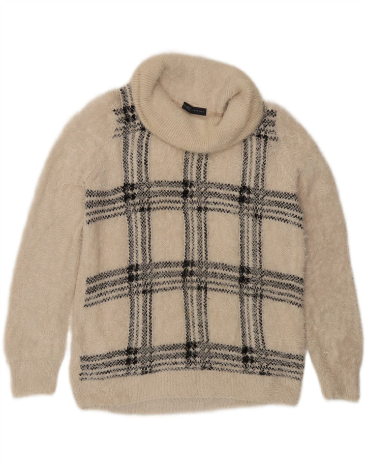 Maglione maglione a collo alto da donna Marks & Spencer UK 16 grande motivo a quadri beige