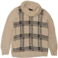 Maglione maglione a collo alto da donna Marks & Spencer UK 16 grande motivo a quadri beige