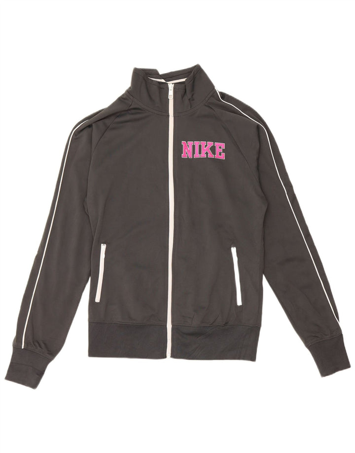 Giacca da ginnastica con grafica NIKE da donna UK 14 Poliestere grigio medio