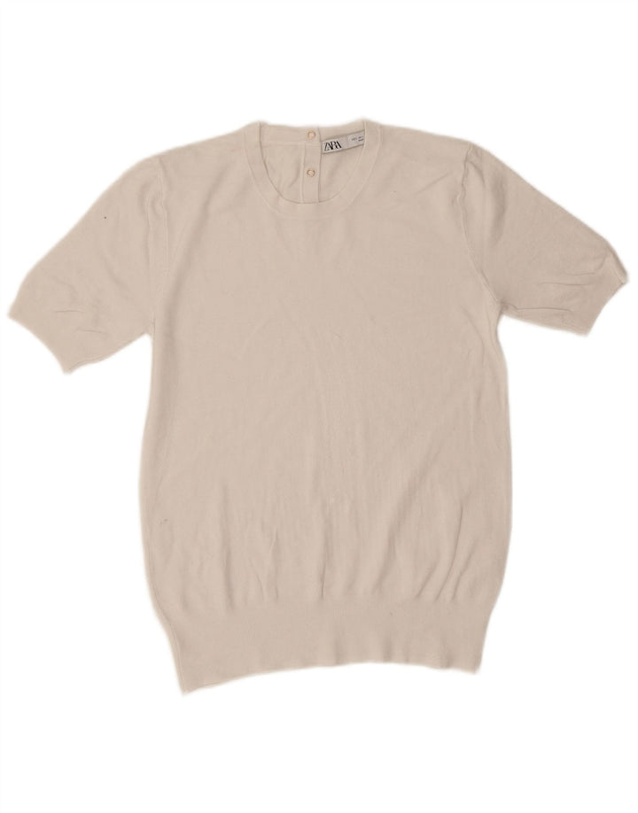 Top Blusa Donna Zara UK 14 Large Viscosa Bianca