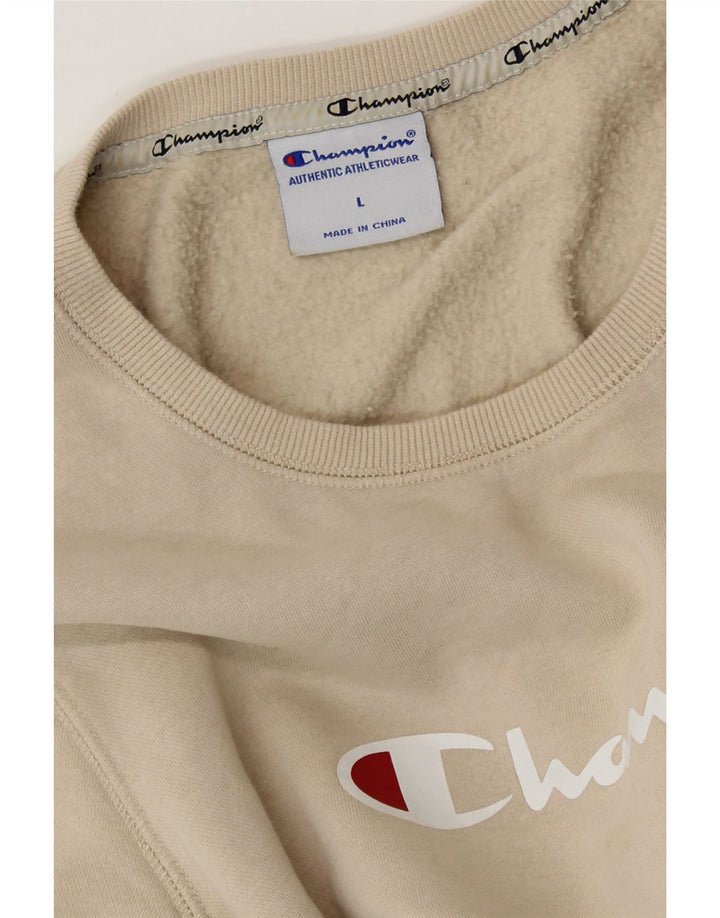 Felpa con grafica da donna CHAMPION Maglione UK 16 Grande cotone beige