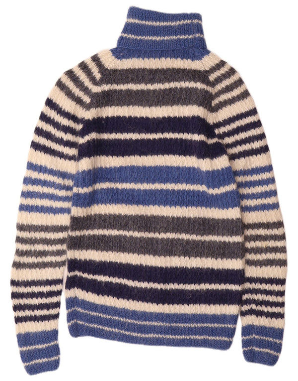 Maglione maglione vintage da donna con collo alto UK 12 a righe multicolori medie