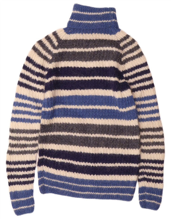Maglione maglione vintage da donna con collo alto UK 12 a righe multicolori medie
