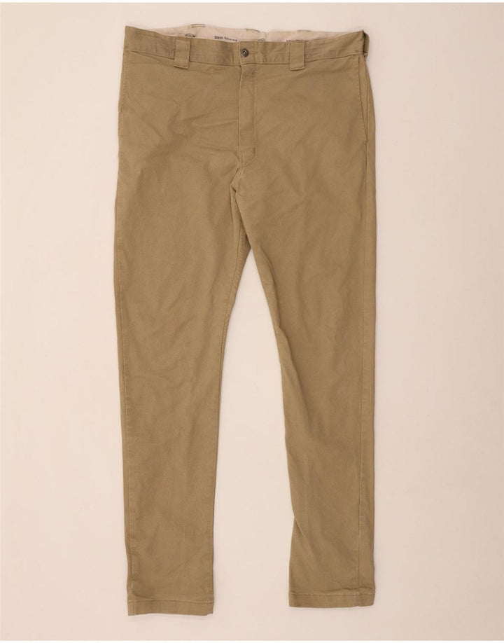 DICKIES Pantaloni chino skinny slim da uomo W38 L34 Cotone beige