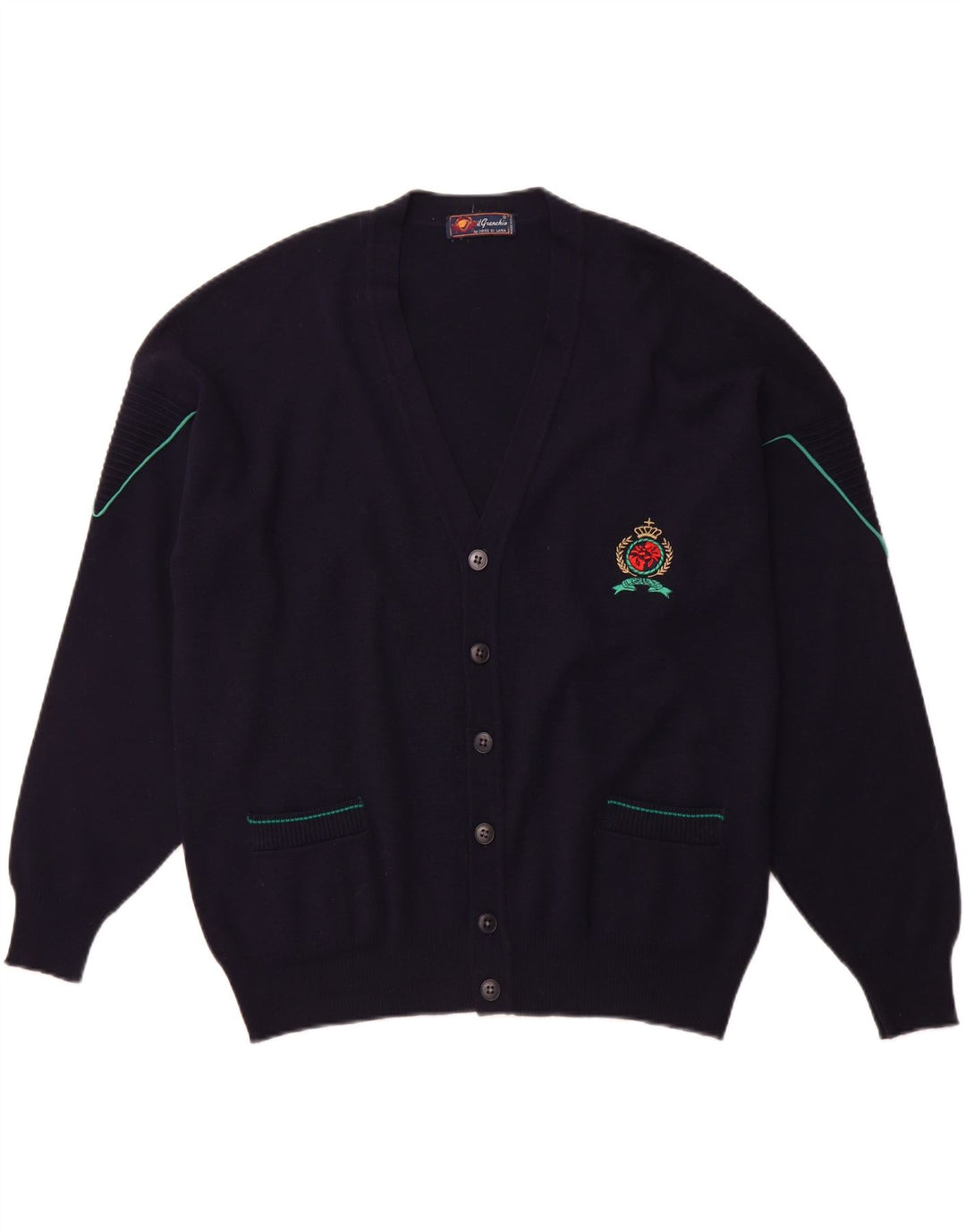 IL GRANCHIO Maglione Cardigan Uomo Grande Lana Blu Navy