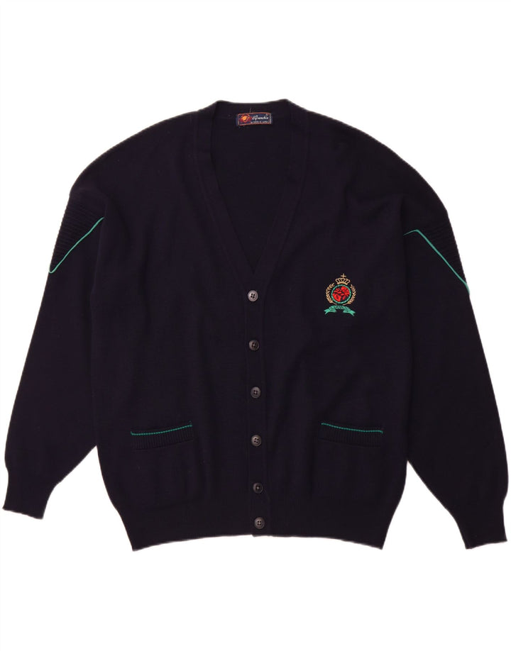 IL GRANCHIO Maglione Cardigan Uomo Grande Lana Blu Navy