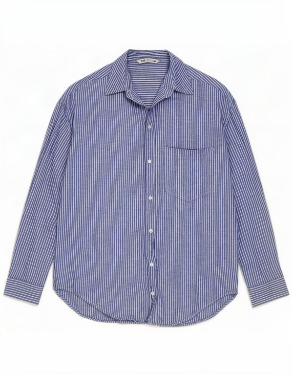 Camicia oversize da donna Zara UK 10 piccola in lino gessato blu