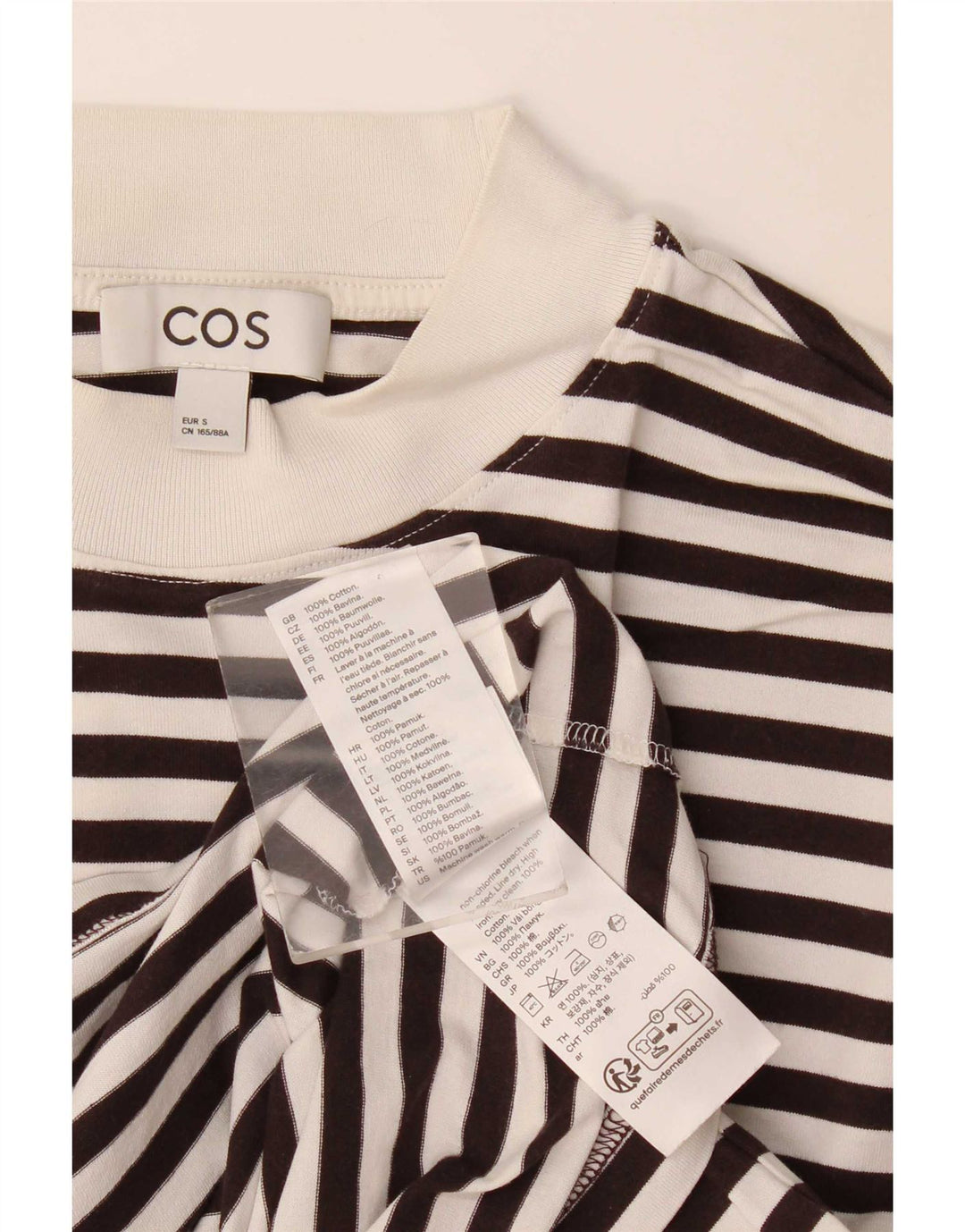 Cos Top oversize da donna a maniche lunghe UK 10 Piccolo cotone a righe nere
