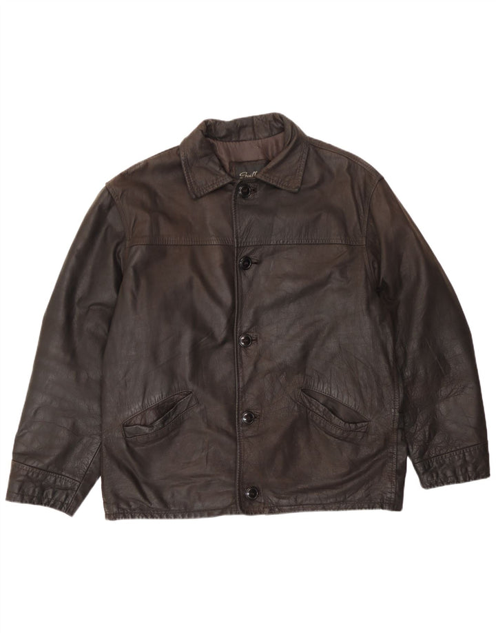 Giacca in pelle vintage da uomo IT 50 grande in pelle marrone