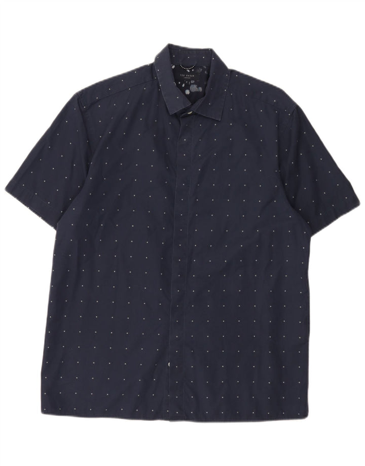 Ted Baker Camicia a maniche corte da uomo Taglia 3 Cotone geometrico blu navy medio