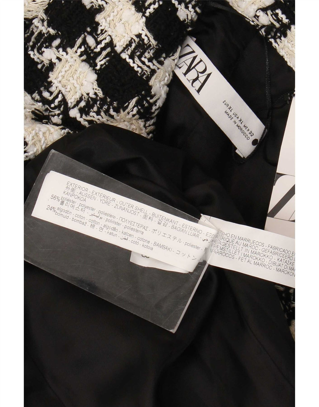 Cappotto doppiopetto da donna Zara UK 18 XL Poliestere nero pied de poule