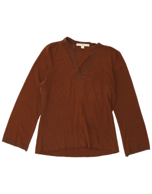 Tommy Hilfiger Donna Top Manica Lunga UK 14 Large Marrone Cotone
