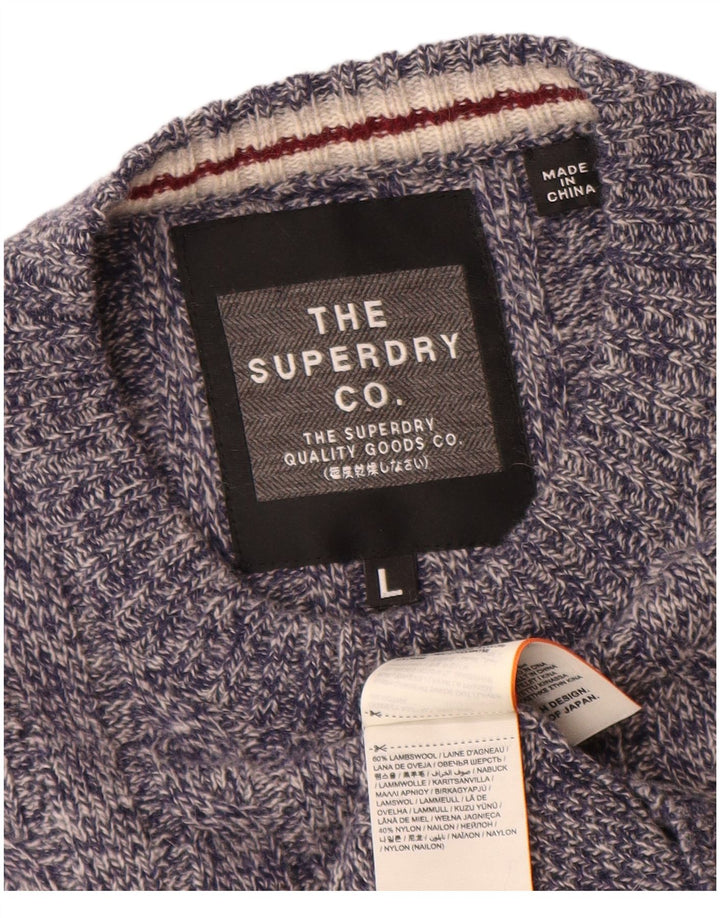 Maglione maglione girocollo da uomo Superdry grande lana d'agnello screziata blu navy