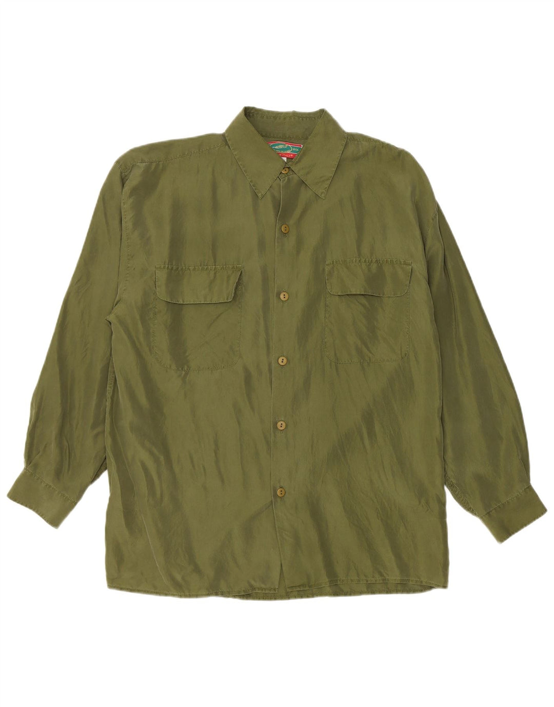 Camicia vintage da uomo grande in seta verde
