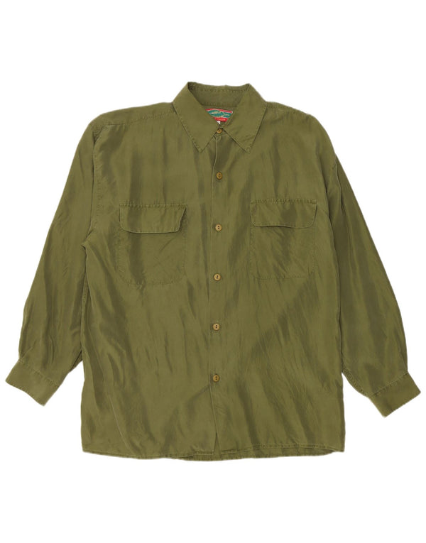 Camicia vintage da uomo grande in seta verde