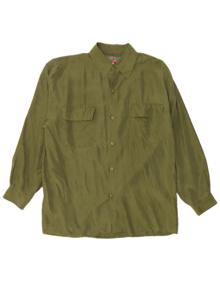 Camicia vintage da uomo grande in seta verde