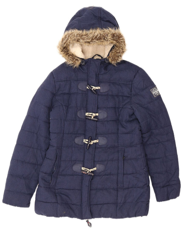 Giacca imbottita con cappuccio da donna Superdry UK 16 Large in acrilico blu navy