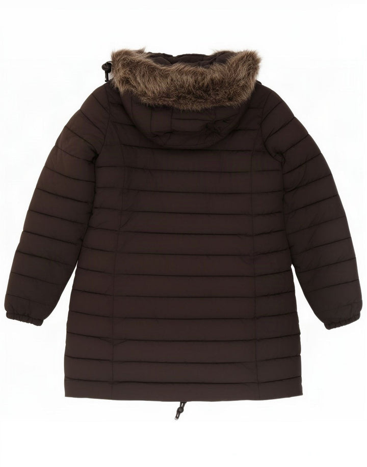 Cappotto imbottito con cappuccio da donna Superdry UK 12 Medio Nero Poliestere
