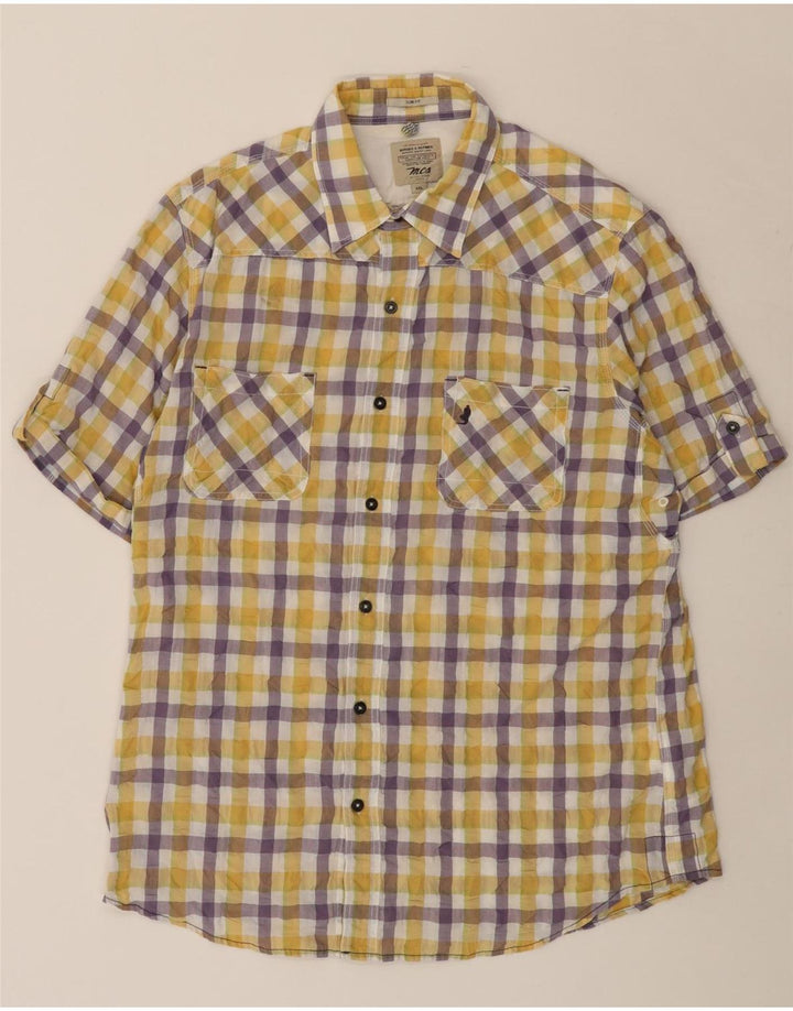 Camicia a maniche corte da uomo Marlboro Classics 2XL in cotone a quadretti giallo