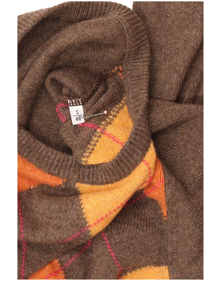 Maglione girocollo da uomo VINTAGE IT 48 piccolo marrone a rombi/diamante