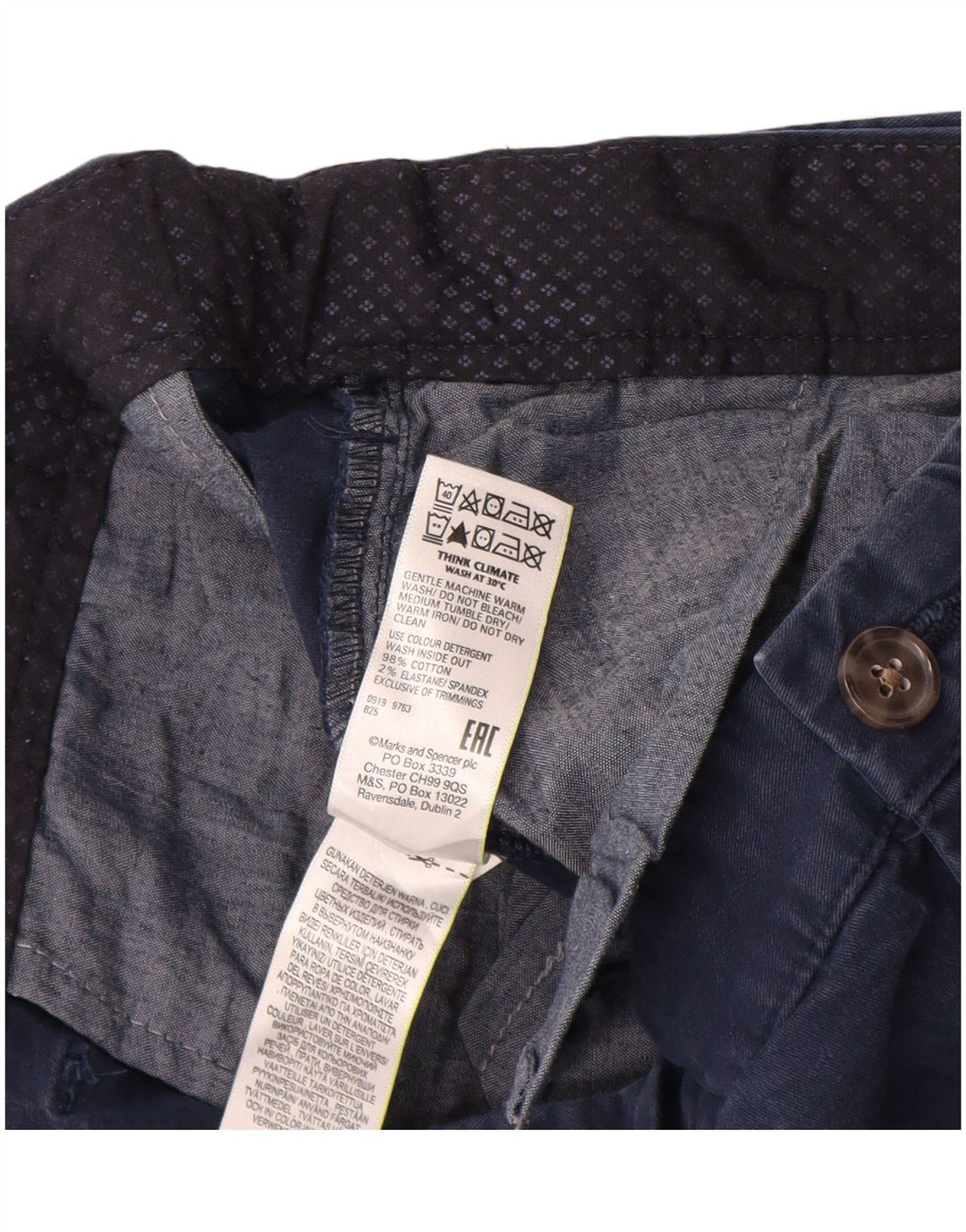 Pantaloni chino regolari dritti da uomo Marks & Spencer W40 L33 Blu Navy