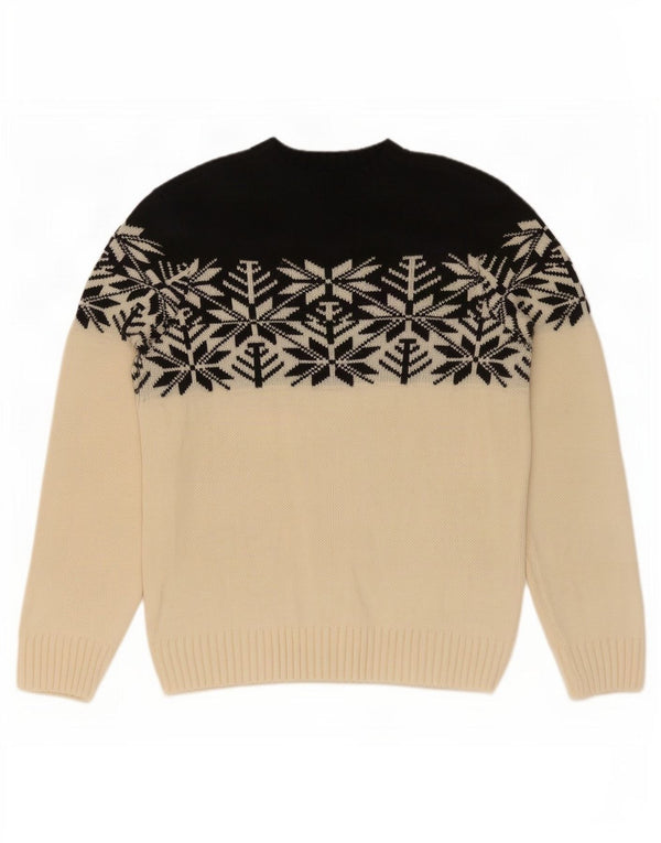 Maglione girocollo da uomo vintage in acrilico bianco medio Fair Isle