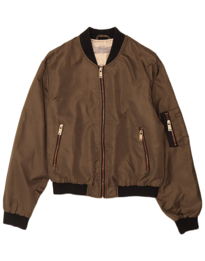 Giubbotto bomber oversize da donna Zara UK 10 Small Khaki Colourblock in poliammide