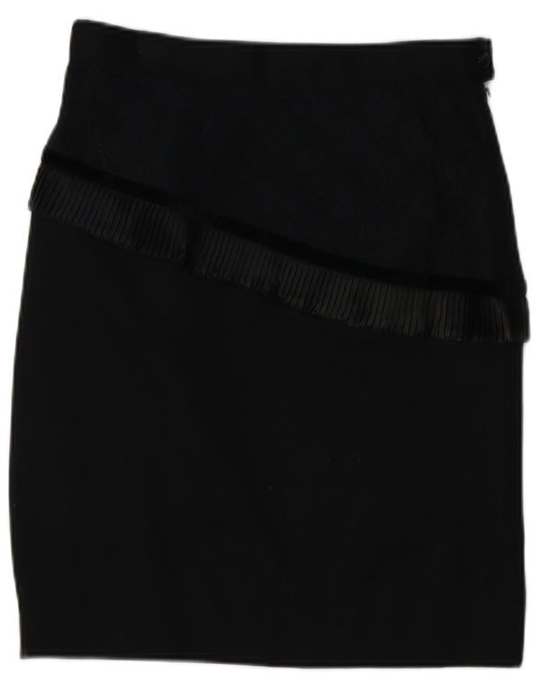 Gonna a tubino a vita alta da donna vintage UK 14 grande W28 lana vergine nera