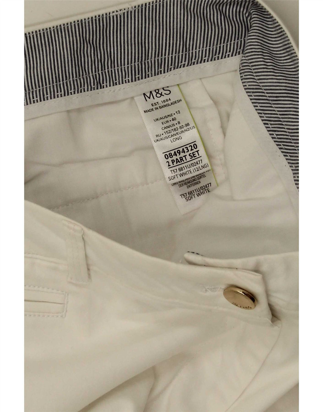 Pantaloni chino dritti da donna Marks & Spencer UK 12 Medium W32 L30 Bianco
