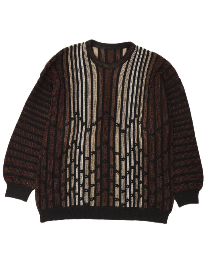 Maglione maglione girocollo da uomo Bueckle IT 52 Poliacrilico a righe marroni grandi