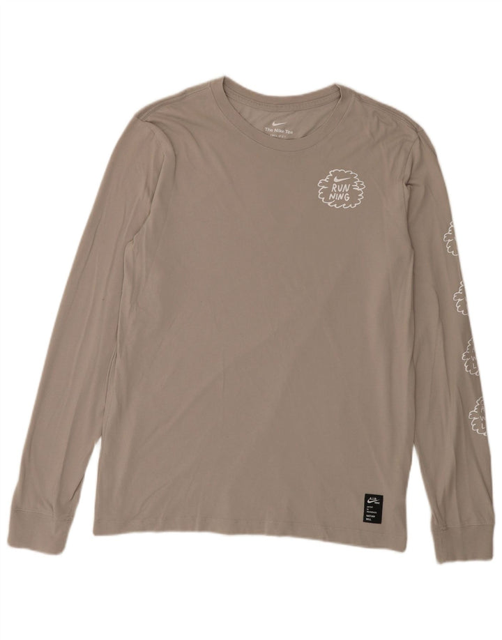 Top grafico Nike da uomo a maniche lunghe in cotone grigio medio