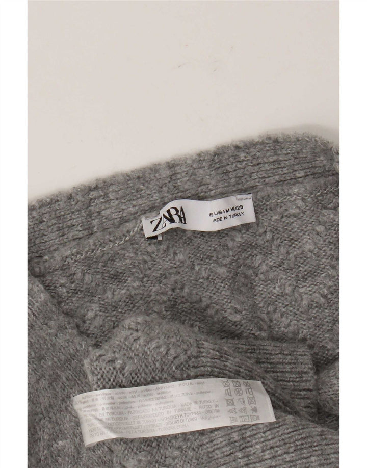 Maglione cardigan corto da donna Zara UK 14 Acrilico grigio medio