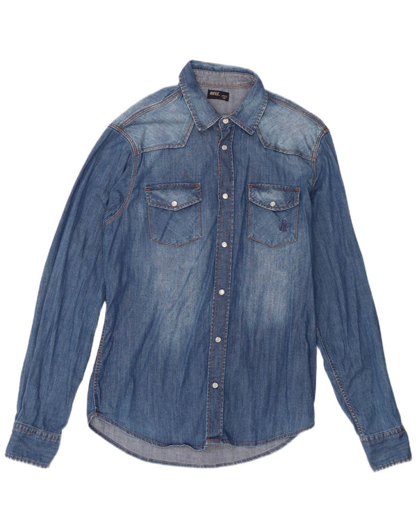 Camicia di jeans da uomo Rifle Large in cotone blu
