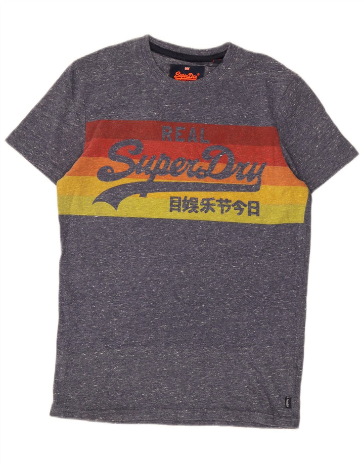 T-shirt grafica da uomo Superdry Top in cotone chiazzato blu piccolo