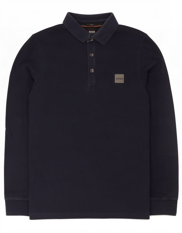 Hugo Boss Polo slim fit da uomo a maniche lunghe a maniche lunghe in cotone blu navy