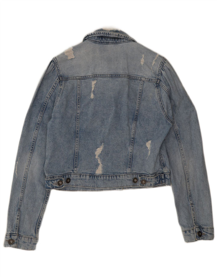 Giacca in denim effetto invecchiato corto da donna Dkny UK 14 cotone blu medio