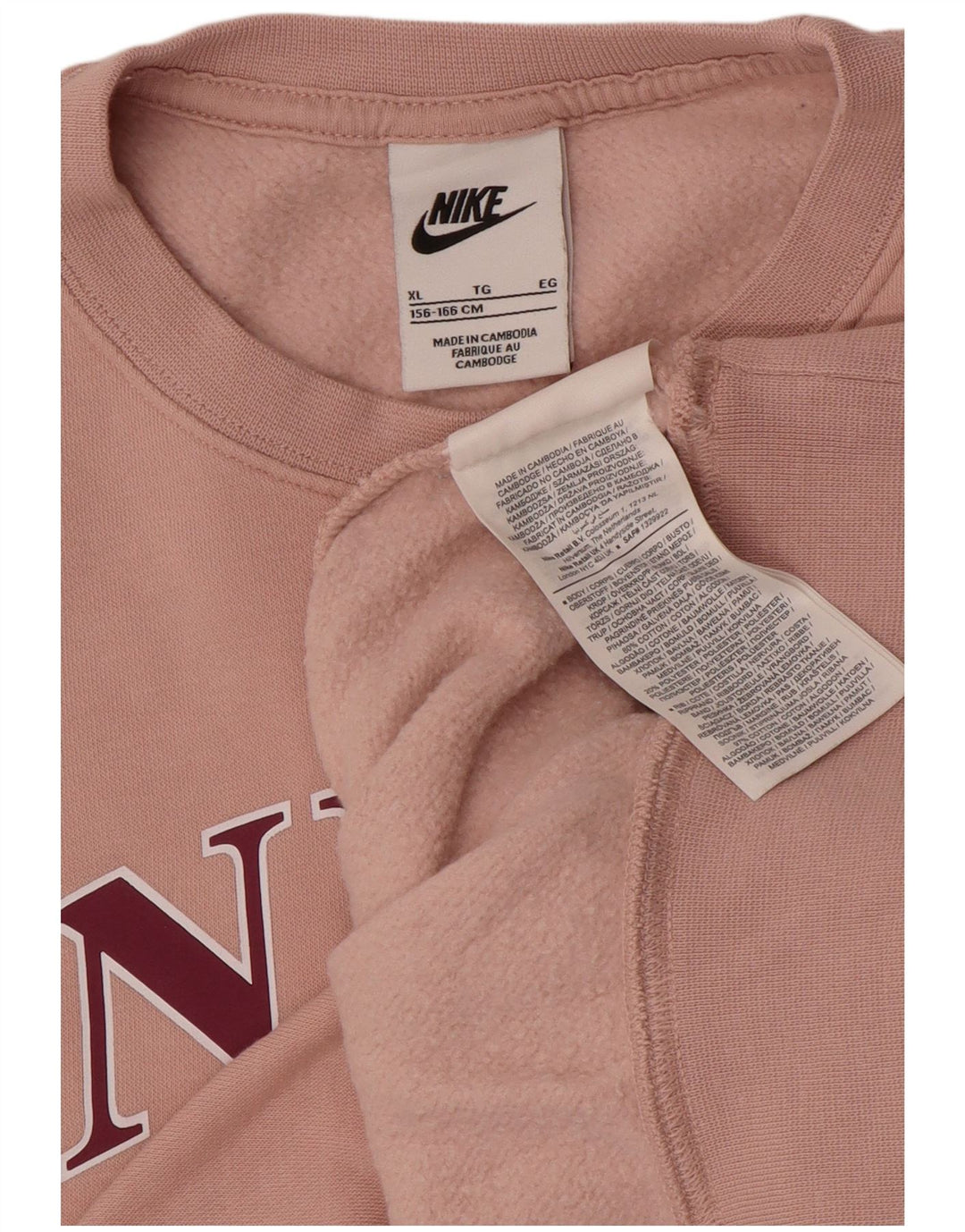 Felpa con grafica oversize NIKE per ragazze 13-14 anni XL in cotone rosa