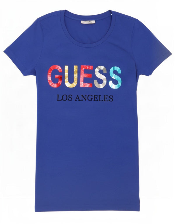 T-shirt grafica da donna Guess Top UK 8 Small Blu