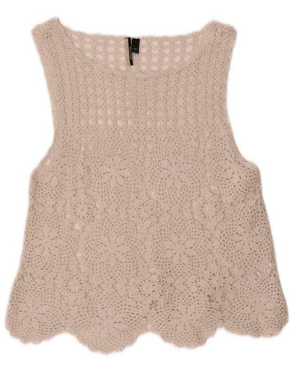 Topshop Camicetta senza maniche all'uncinetto da donna Top UK 10 Piccolo floreale bianco