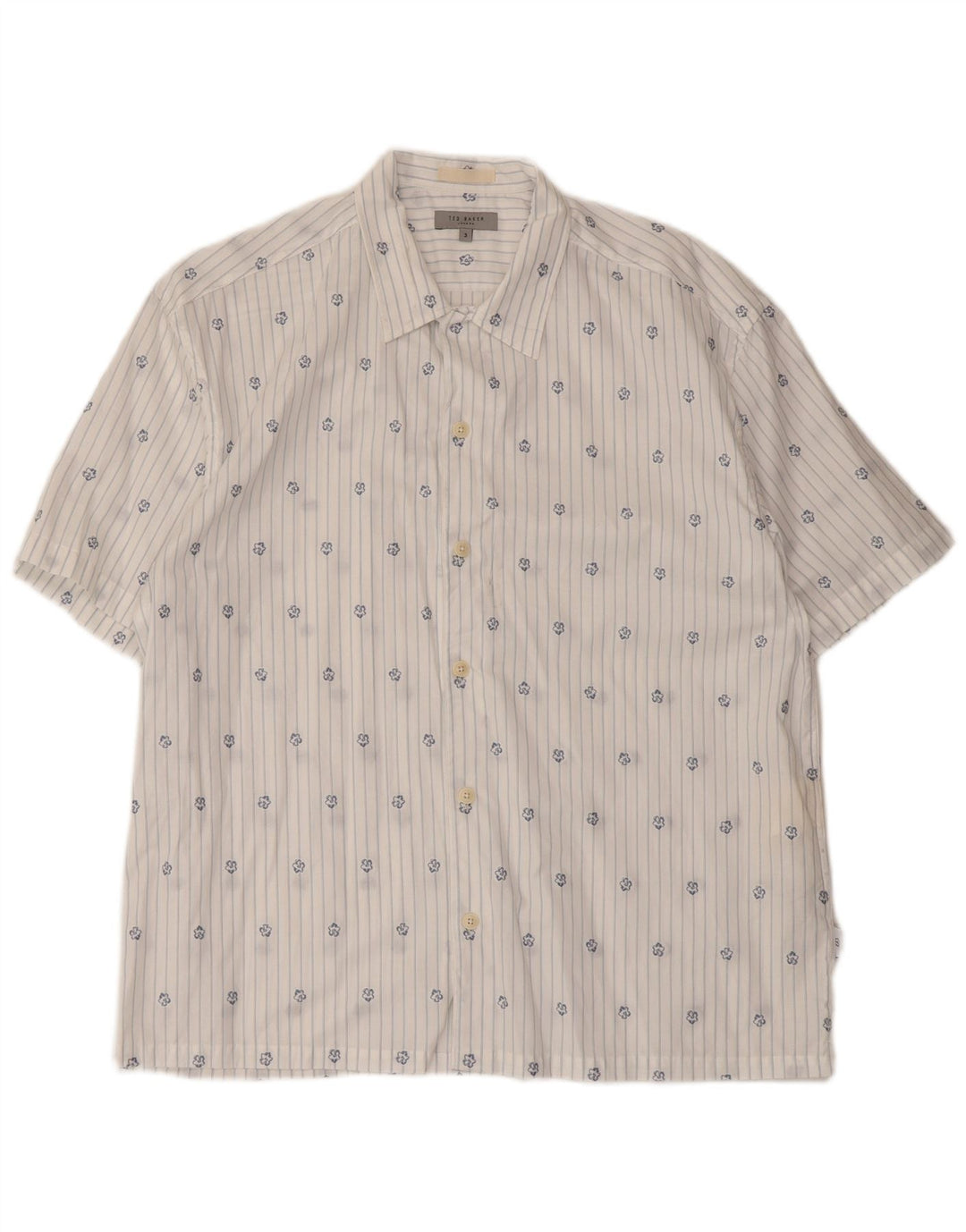 Ted Baker Camicia a maniche corte da uomo taglia 3 cotone a righe bianche medie