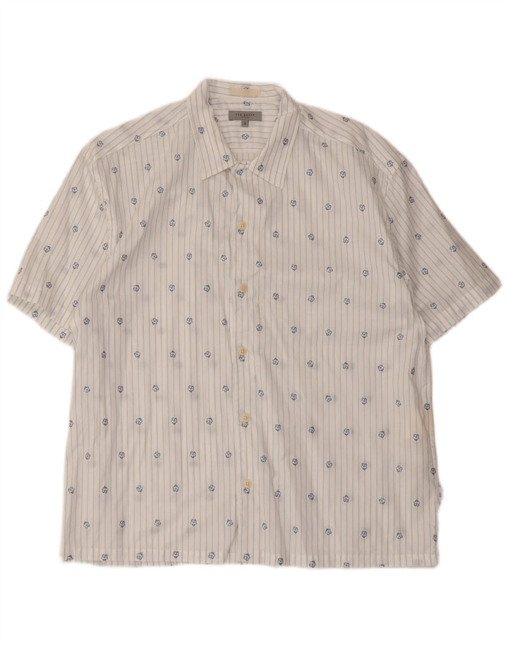 Ted Baker Camicia a maniche corte da uomo taglia 3 cotone a righe bianche medie