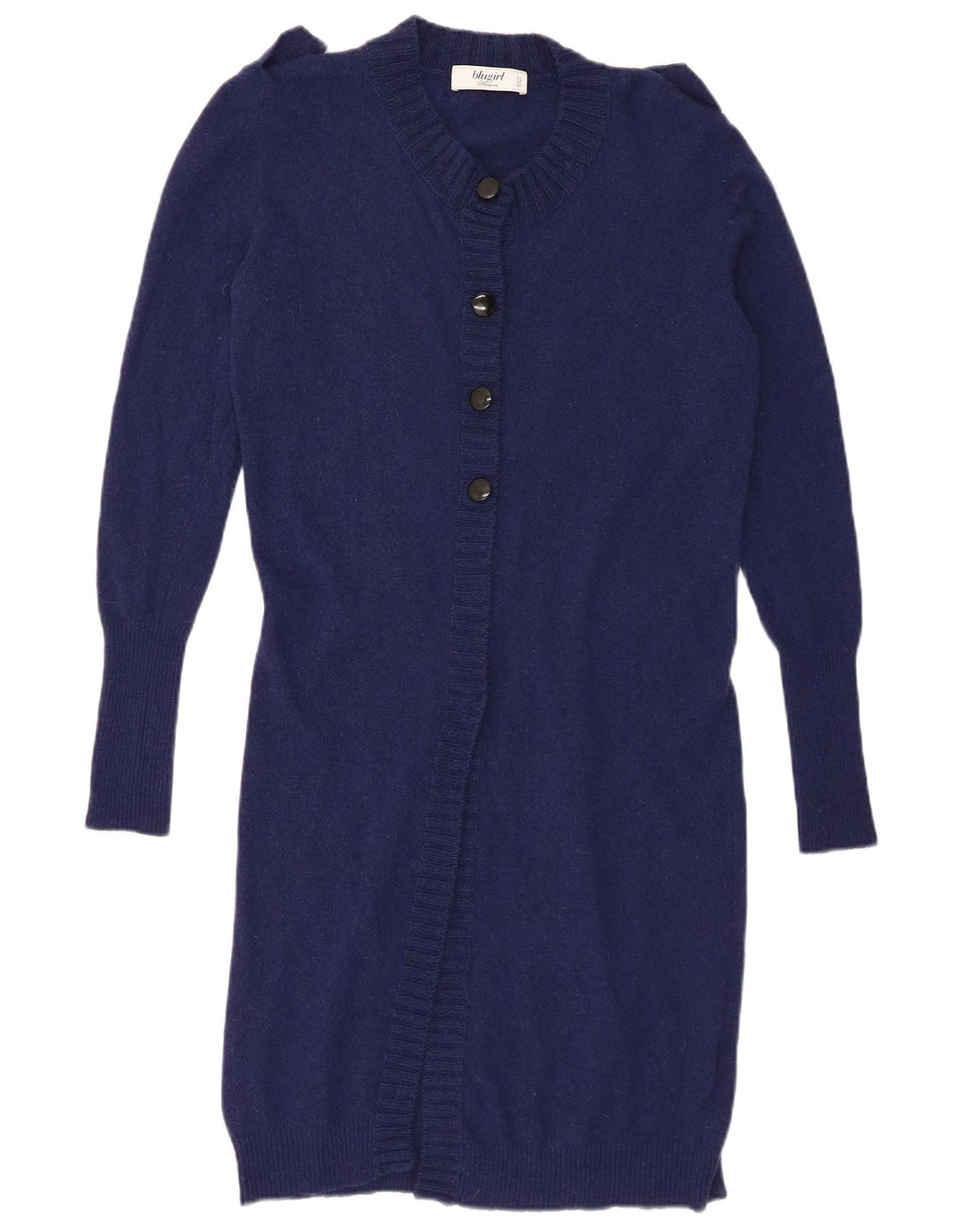 Maglione cardigan lungo da donna vintage IT 44 lana blu navy media