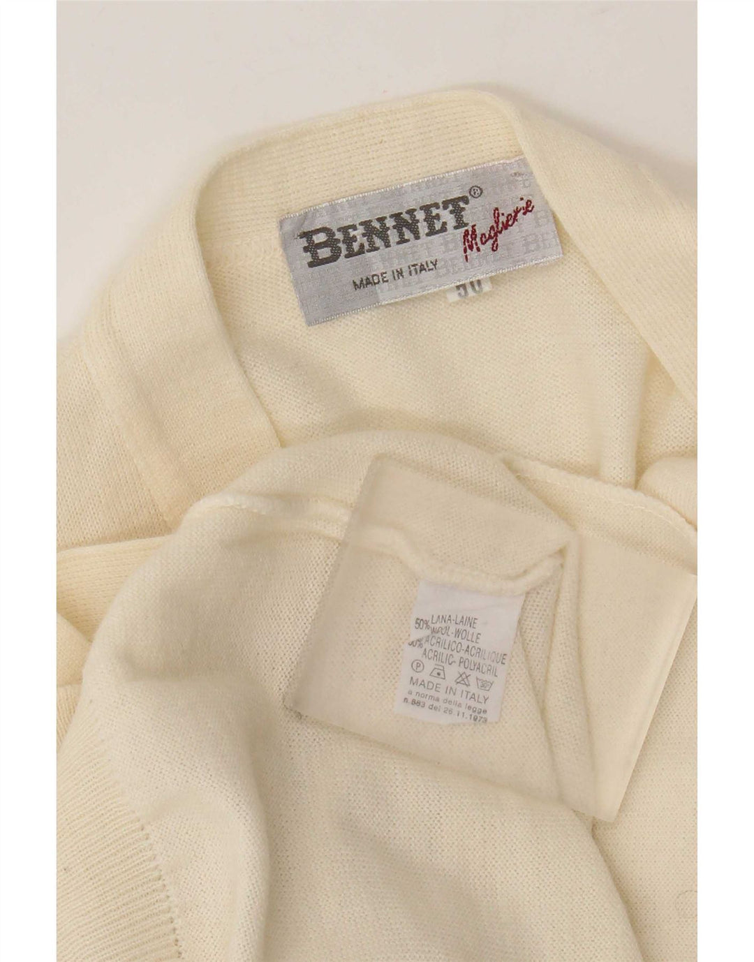 Maglione cardigan da uomo vintage IT 50 lana bianca media