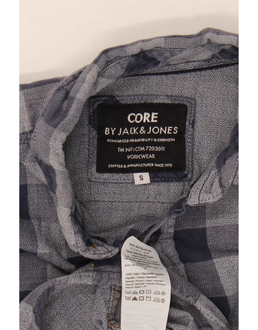 JACK & JONES Camicia da uomo in flanella piccola in cotone a quadri blu navy