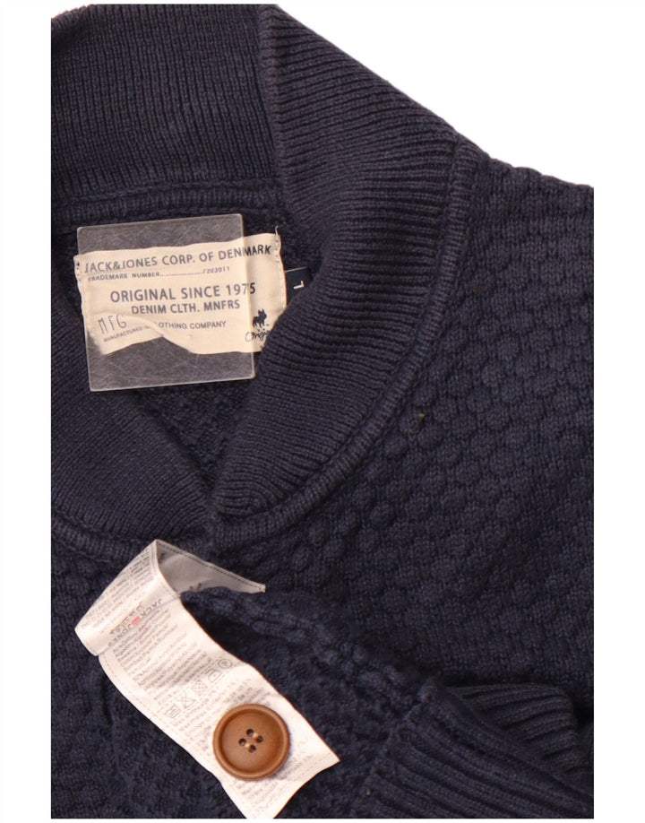JACK & JONES Maglione cardigan da uomo grande in cotone blu navy