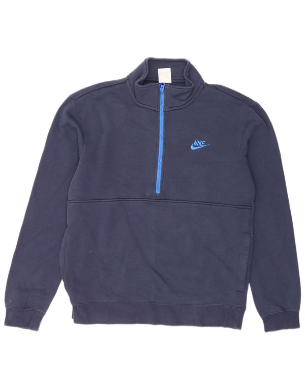 Felpa Nike da uomo con zip e collo, in cotone blu navy medio