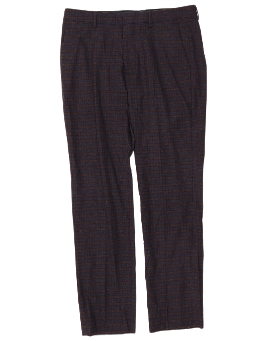 BONOBOS Pantaloni chino dritti da uomo W33 L32 Lana a quadri blu navy