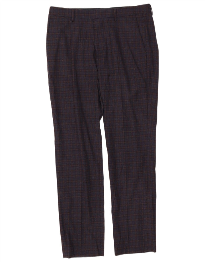 BONOBOS Pantaloni chino dritti da uomo W33 L32 Lana a quadri blu navy