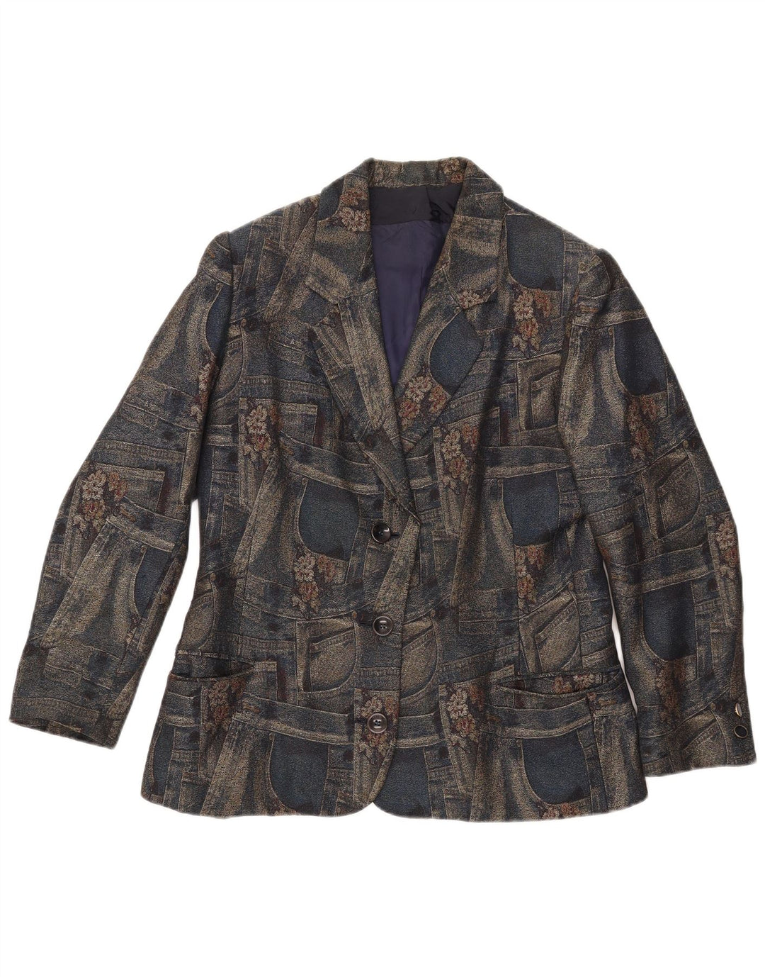 Giacca blazer a 3 bottoni da donna Carnet UK 14 medio blu navy floreale