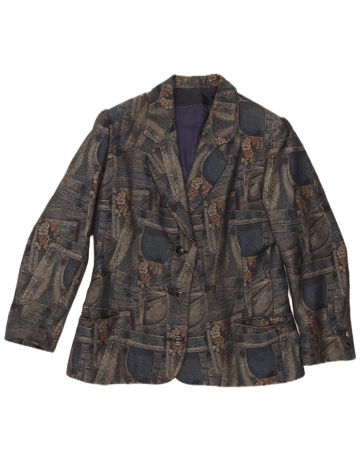 Giacca blazer a 3 bottoni da donna Carnet UK 14 medio blu navy floreale